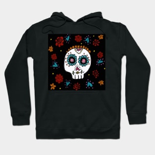 Sugar Skull and Roses black background Hoodie